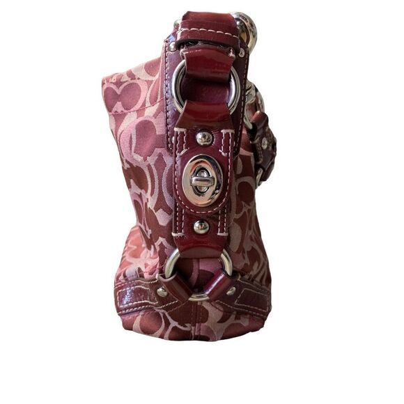 Coach Vintage Carly Optic Signature Maroon Canvas Leather Hobo Bag - Picture 9 of 12